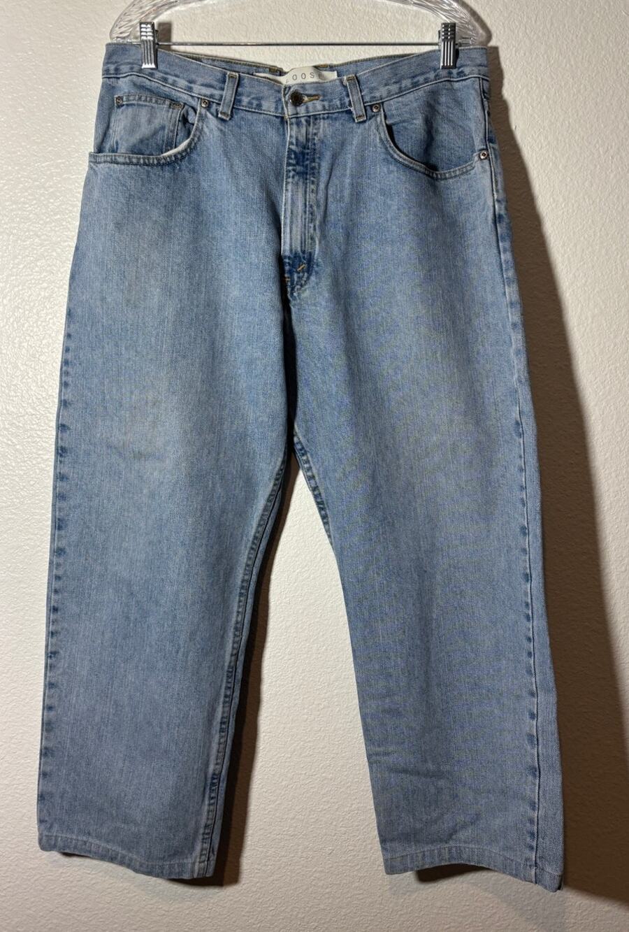 Arizona Men's 36X30 Loose Wide Leg Denim Blue Jeans Light Wash Y2K Grunge Skater